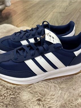 adidas Navy and White boys Sneakers with tan Gum Outsole